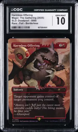 2025 MTG: DEADPOOL RARE-FOIL-BORDERLESS #0868 HARMLESS OFFERING CGC 10 GEM MINT - Image 1