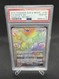 2019 Pokemon Hoopa GX PSA 10 Secret Rare Team Up #187 Rainbow Sun Moon - Image 1
