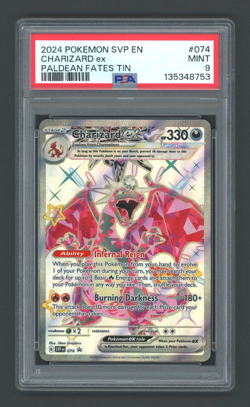 2024 Pokemon CHARIZARD ex #074 Paldean Fates Tin Black Star Promo PSA 9 - Image 1