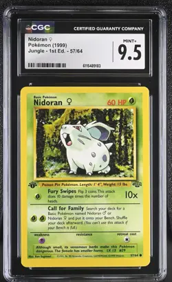 CGC MINT+ 9.5 Pokemon Nidoran 57/64 1999 Jungle 1st Edition - Image 1
