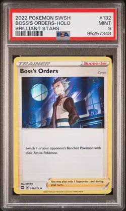 2022 POKEMON SWORD & SHIELD BRILLIANT STARS #132 BOSS'S ORDERS-HOLO PSA 9 - Image 1