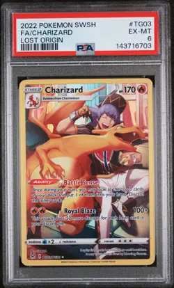 2022 POKEMON SWORD & SHIELD LOST ORIGIN #TG03 FULL ART/CHARIZARD PSA 6 - Image 1