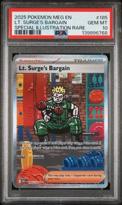 2025 POKEMON MEG EN-MEGA EVOLUTION #185 LT. SURGE'S BARGAIN PSA 10 - Image 1