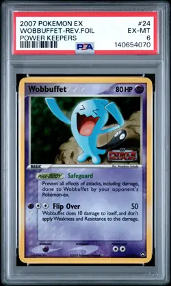 2007 POKEMON EX POWER KEEPERS #24 WOBBUFFET-REVERSE FOIL PSA 6 - Image 1