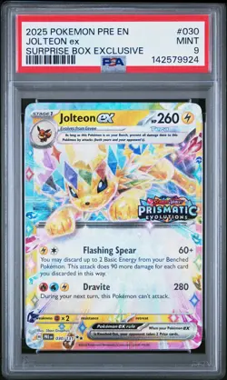 2025 POKEMON PRE EN-PRISMATIC EVOLUTIONS SURPRISE BOX EXCLUSIVE JOLTEON EX PSA 9 - Image 1