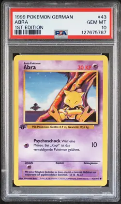 1999 POKEMON GERMAN 1ST EDITION #43 ABRA PSA 10 - Image 1