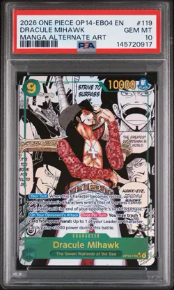 2026 ONE PIECE THE AZURE SEA'S SEVEN MANGA ALT ART #119 DRACULE MIHAWK PSA 10 - Image 1