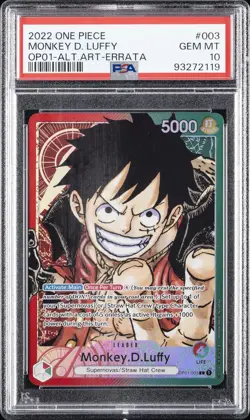 2022 ONE PIECE OP01-ROMANCE DAWN ALTERNATE ART-ERRATA MONKEY D. LUFFY PSA 10 - Image 1