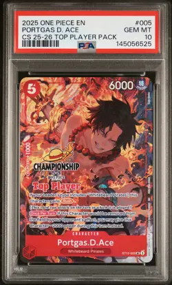 2025 ONE PIECE CHAMP 25-26 TOP PLAYER PACK #005 PORTGAS D. ACE PSA 10 - Image 1