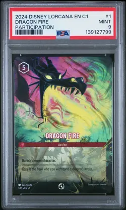 2024 DISNEY LORCANA EN C1-LORCANA CHALLENGE PROMO #1 DRAGON FIRE PSA 9 - Image 1