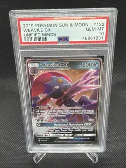 2019 Pokemon Weavile GX PSA 10 Unified Minds #132 Sun Moon - Image 1