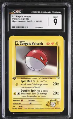 CGC MINT 9 Pokemon Lt. Surge's Voltorb 84/132 2000 Gym Heroes 1st Edition - Image 1