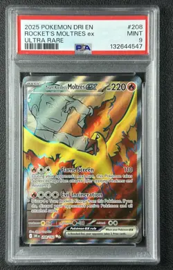 TEAM ROCKET'S MOLTRES EX PSA 9 2025 POKEMON DESTINED RIVALS #208/182 ULTRA RARE - Image 1