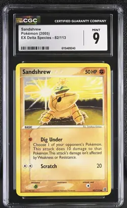 CGC MINT 9 Pokemon Sandshrew 82/113 2005 EX Delta Species - Image 1