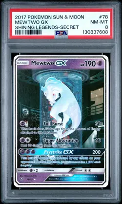 2017 POKEMON SUN & MOON SHINING LEGENDS SECRET #78 MEWTWO GX PSA 8 - Image 1