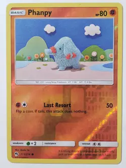 REVERSE HOLO Phanpy 111/214 LP - Asako Ito Crocheted Lost Thunder Pokemon Card - Image 1