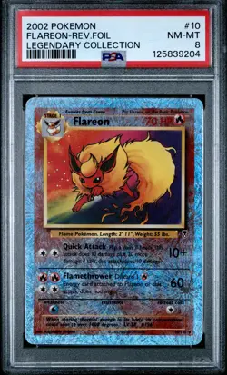 2002 POKEMON LEGENDARY COLLECTION #10 FLAREON-REVERSE FOIL PSA 8 - Image 1