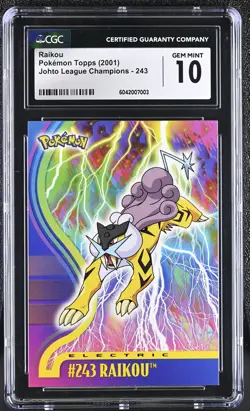 CGC 10 GEM MINT Raikou 2001 Topps Johto League Champions 243 Pokemon Card - Image 1