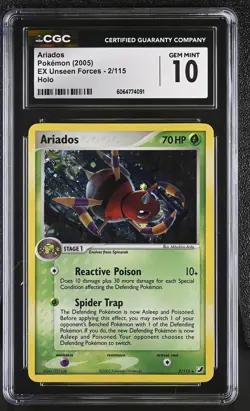 CGC 10 GEM MINT Ariados 2005 EX Unseen Forces 2/115 Holo Pokemon Card - Image 1