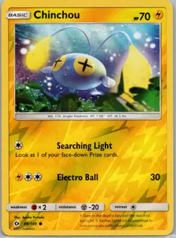 Pokemon Chinchou SM Base Set 49/149 Near Mint NM Reverse Holo - Image 1
