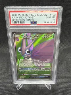 2019 Pokemon Venomoth GX PSA 10 Unbroken Bonds #193 Full Art - Image 1