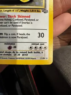 1999 POKEMON SNORLAX 1ST EDITION JUNGLE HOLO RARE 11/64 NM- - Image 4