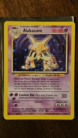 Pokemon TCG Alakazam 1/102 Base Set Holo Rare Stage 2 Psychic 80 HP 1999 WOTC - Image 1