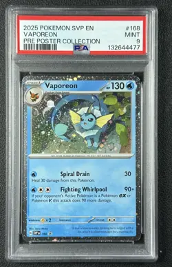 VAPOREON PSA 9 2025 POKEMON SVP ENGLISH EN #168 PRE POSTER COLLECTION 477 - Image 1