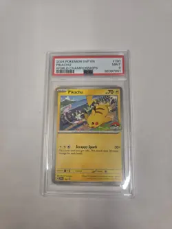 Pokemon TCG Pikachu SVP190 World Championships 2024 Promo Card PSA 9 - Image 1