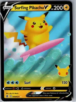 Surfing Pikachu V 008/025 Celebrations - Pokemon Card - NM - Image 1