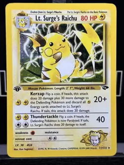 1st Edition Lt. Surge's Raichu 11/132 Gym Challenge 2000 Holo Rare WOTC Pokemon - Image 3