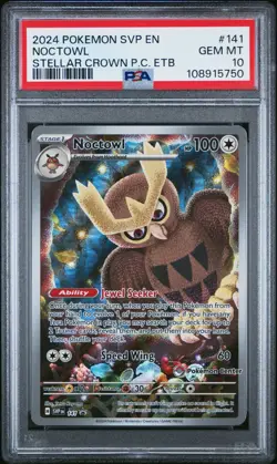 2024 POKEMON STELLAR CROWN POKEMON CENTER ETB PROMO SVP #141 NOCTOWL PSA 10 - Image 1