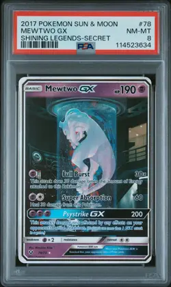 2017 POKEMON SUN & MOON SHINING LEGENDS SECRET #78 MEWTWO GX PSA 8 - Image 1