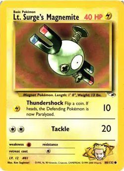 Pokemon TCG Lt. Surge's Magnemite Gym Heroes 80/132 Regular Unlimited Common HP - Image 1