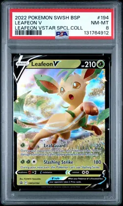 POKEMON CARD LEAFEON V 194 BLACK STAR PROMO SWSH194 GRADED PSA 8 - Image 1