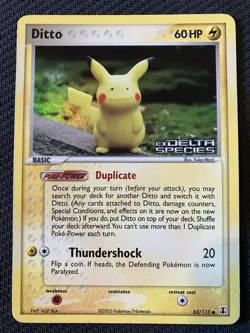 Pokemon Cards Ex Delta Species Pikachu Ditto Reverse Holo Stamped Old 63/113 - Image 1