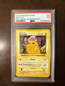 Pokemon Base Set Shadowless Red Cheeks Pikachu 058/102 PSA 7 - Image 1