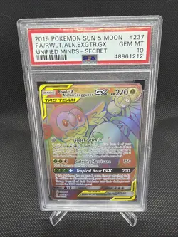 2019 Pokemon Rowlet Alolan Exeggutor PSA 10 Unified Minds Secret Rare Tag Team - Image 1