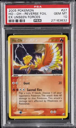 2005 POKEMON EX UNSEEN FORCES #27 HO-OH-REVERSE FOIL PSA 10 - Image 1