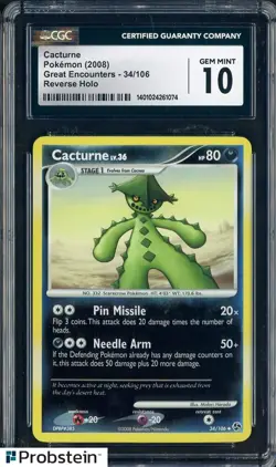 2008 Pokemon Great Encounters #34/106 Cactune Reverse Holo CGC 10 GEM MINT - Image 1
