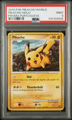 2010 POKEMON WORLD COLLECTION PORTUGUESE-DO NOT USE PIKACHU-HOLO PSA 9 - Image 1
