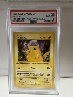 Pokemon Pikachu Yellow Cheeks 58/102 Base Set Shadowless 1st Edition PSA 8 - Image 1