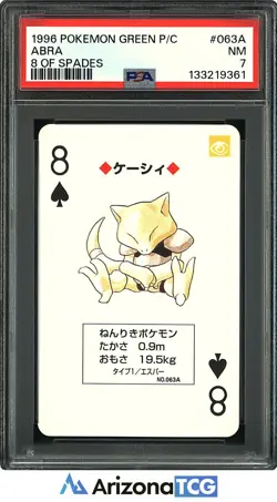 Pokemon 1996 Abra 063A 8 Of Spades Pokemon Green Playing Card Japanese PSA 7 - Image 1