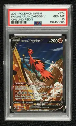 Alternate Art - Galarian Zapdos V Pokemon Sword & Shield Chilling Reign PSA 10 - Image 1