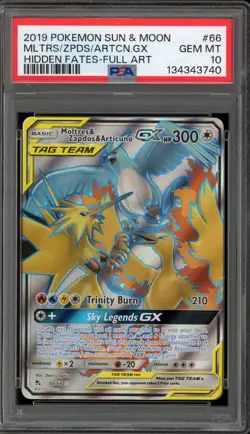 Pokemon Moltres & Zapdos & Articuno GX Hidden Fates Full Art #66 PSA 10 Gem Mint - Image 1