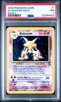 Pokemon Alakazam 1/130 Holo Rare Base Set 2 PSA 7 NM - Image 1