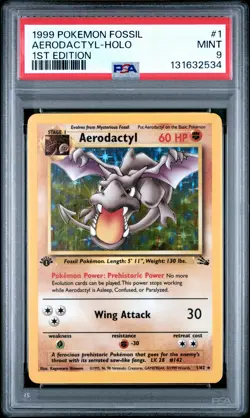 1999 POKEMON FOSSIL 1ST ED #1 AERODACTYL-HOLO PSA 9 - Image 1