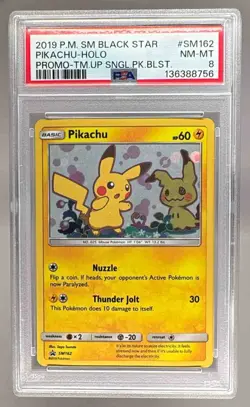 136388756 Pikachu 2019 Pokemon Sun Moon Team Up Promo #SM162 PSA 8 - Image 1