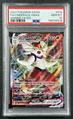 CINDERACE VMAX PSA 10 2021 POKEMON SWORD & SHIELD SHINING FATES #019/072 FA 4519 - Image 1