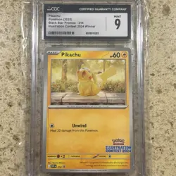CGC MINT 9 Pikachu Black Star Promo 214 Illustration Contest Pokemon Card - Image 1